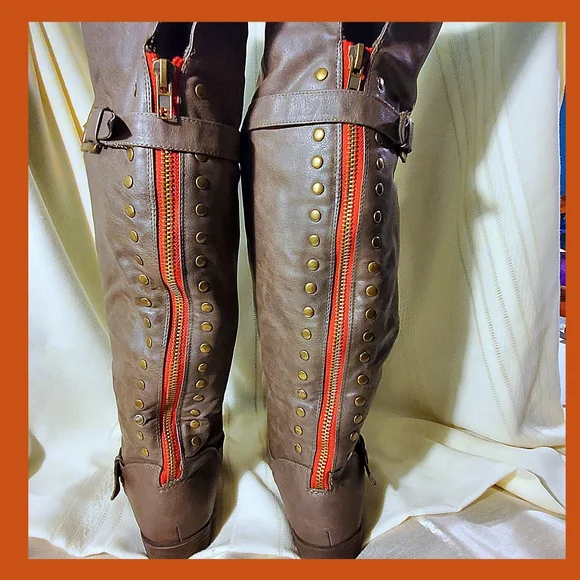 Tall Journee Collection Kane Studded Brown Women’s Boot - Picture 9 of 10